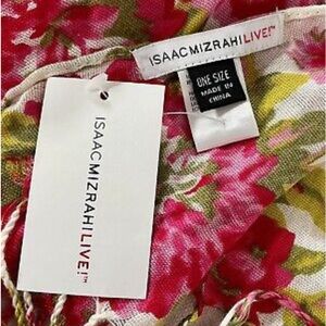 NWT Isaac Mizrahi Live Bright Pink, Green, And Off White 100% Rayon Soft Scarf